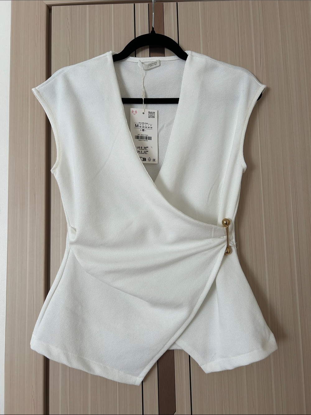 White Wrap-Style Sleeveless Top from Zara